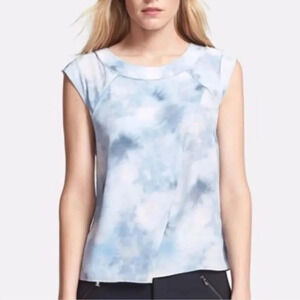 REBECCA TAYLOR‎ 100% Silk Dreamy Asymmetrical Hem Cloud Watercolor Blouse Size 0